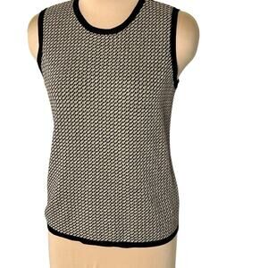 Kasper Sleeveless Knit Top Womens 14 Metallic Gold Black Trim Lightweight